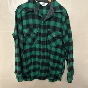 Vintage Lot 2 Woolrich Green Red Buffalo Plaid Jacket Shirts Large